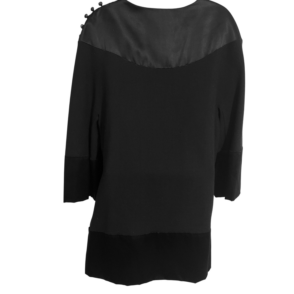 Vtg Mark Heister Black Satin Trim‎ Minimalist Tunic Top Blouse Made in USA XS